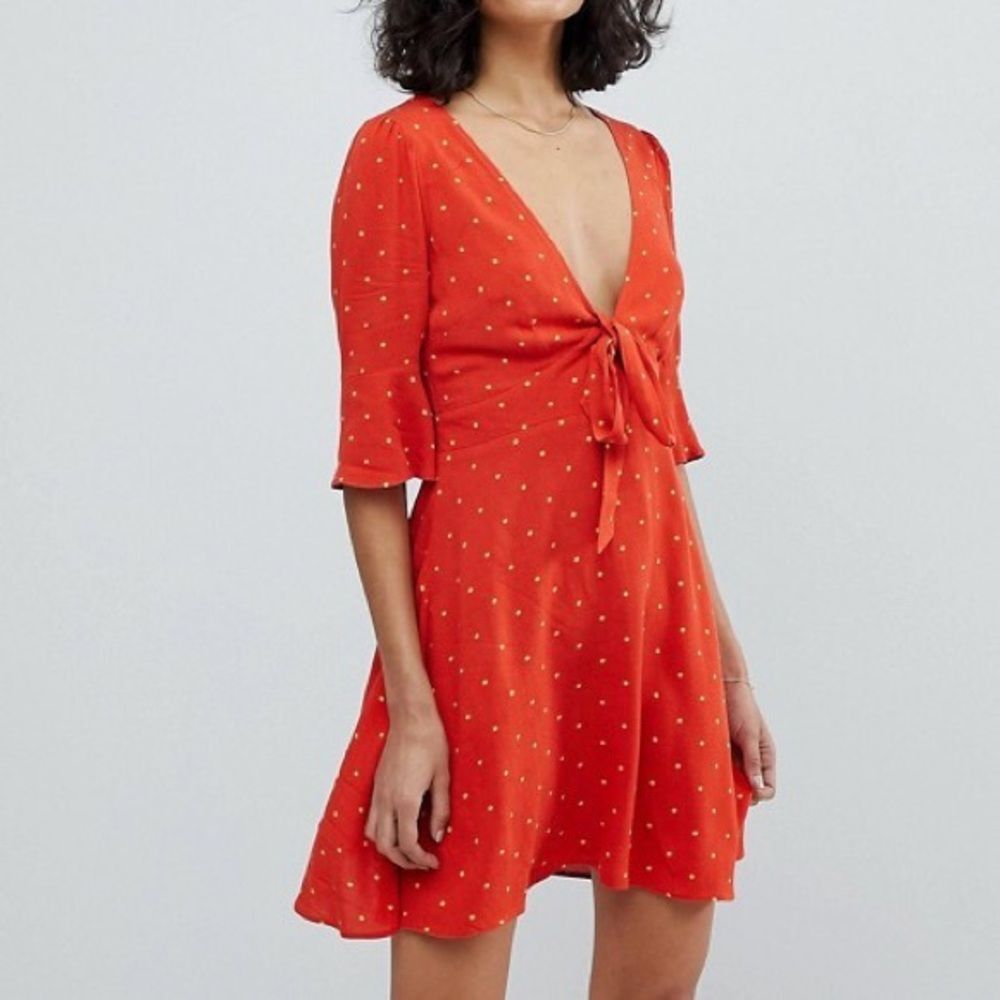 Free People All Yours Mini Dress Polka Dot Flame Red Size 8 Medium